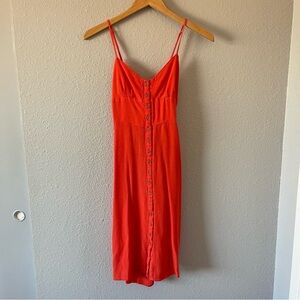 Forever 21 Coral Button Front Midi Dress Adjustable Straps Open Back Size Medium